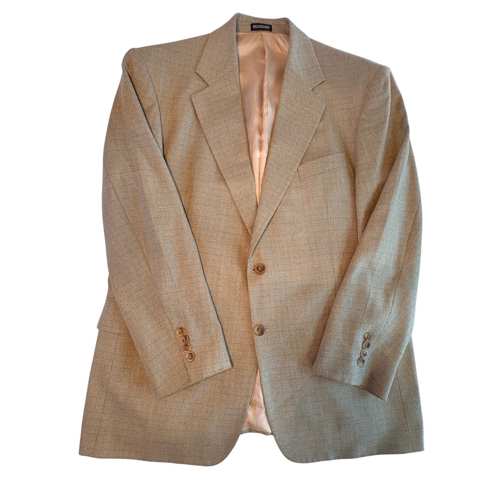 Stafford Options Blazer Mens 44R Tan Silk Wool Blend Windowpane Sport Coat